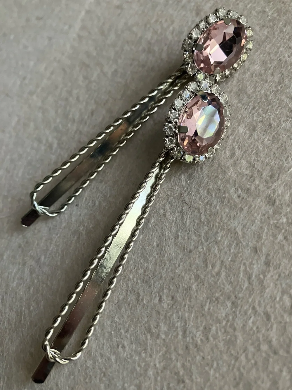 Baby pink crystal rhinestone silver hair pins